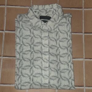 Banana Republic Men's Casual White and Black Patterned Shirt Slim Fit